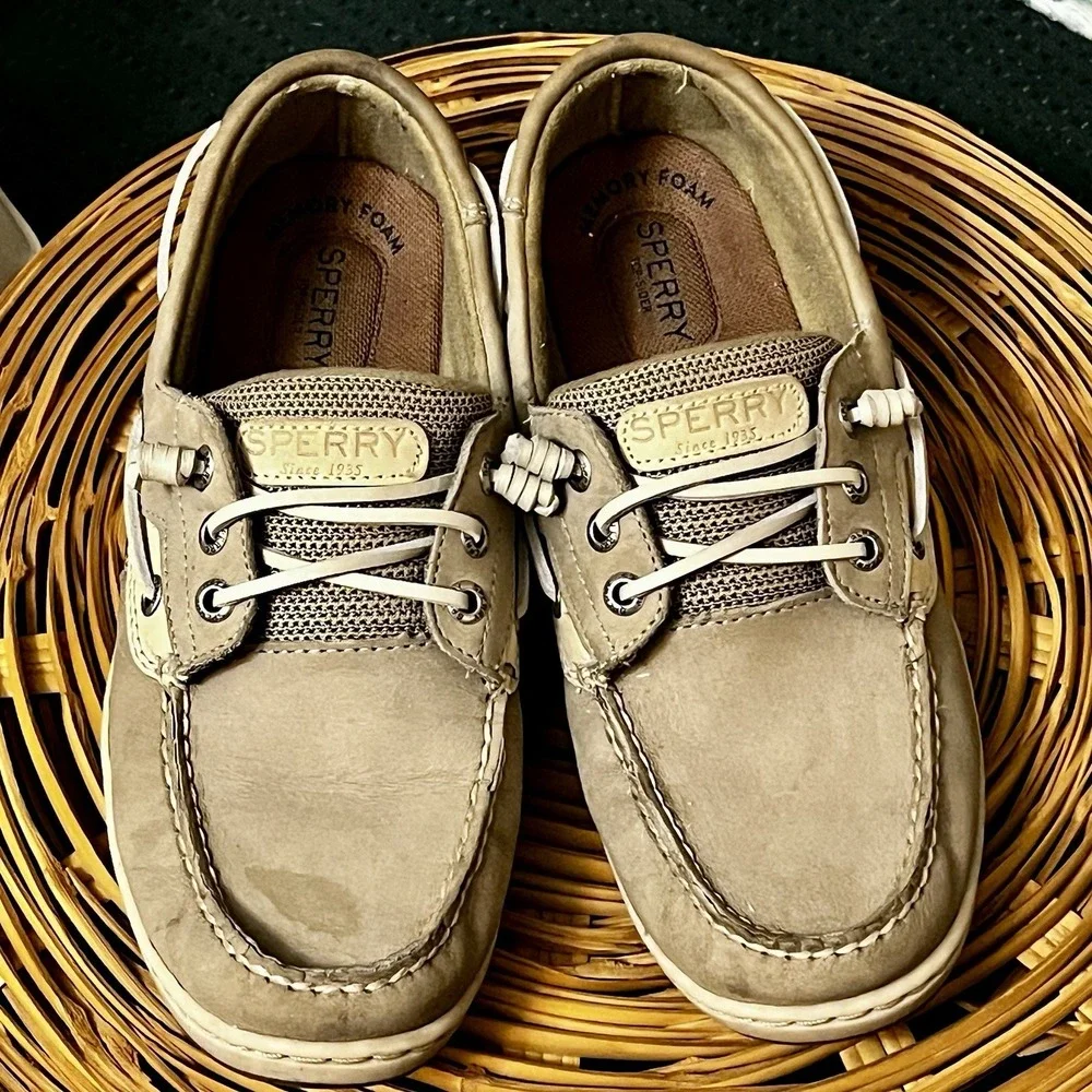 Women's Sperry Top Sider Rosefish Boat Loafer Shoes Memory Foam Linen-Oat Size 9